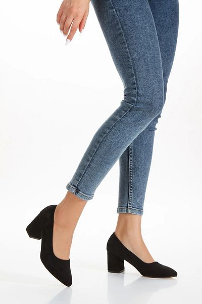 Satenora Savi Black Suede Low Heeled Shoes
