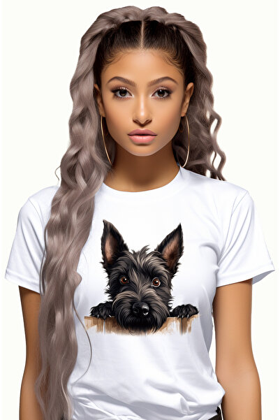 StoryGift Romania Tricou Femei cu un catel blanos care sta agatat de gard, il...