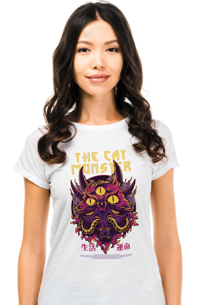 StoryGift Romania Tricou Femei Cu Pisica Monstru Cu Trei Ochii galbeni, Text ...