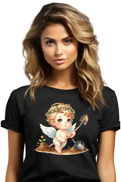 StoryGift Romania Дамска тениска с щампа на бебе, което копае, инструмент, ус...