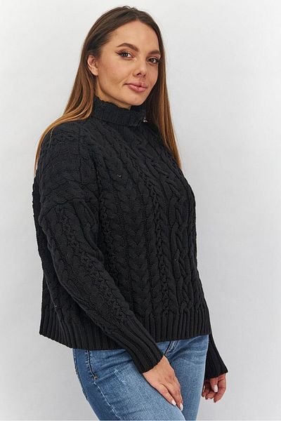 Ralph Lauren سترة نسائية محبوكة برقبة عالية، باللون الأسود