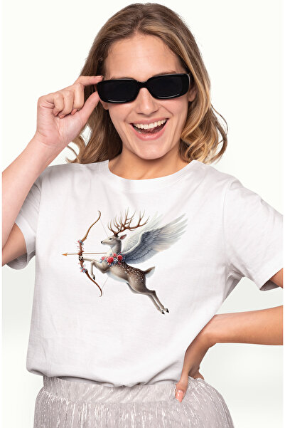 StoryGift Romania Tricou Femei cu un cerb Cupidon, ilustratie, trage cu arcul...