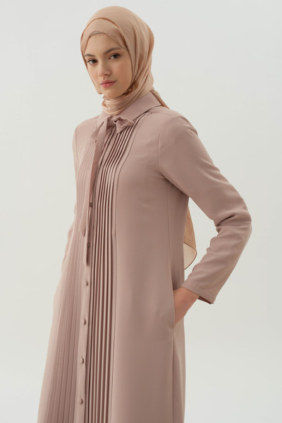 Tuğba Kravat Yaka Piliseli Pardesü - Bej