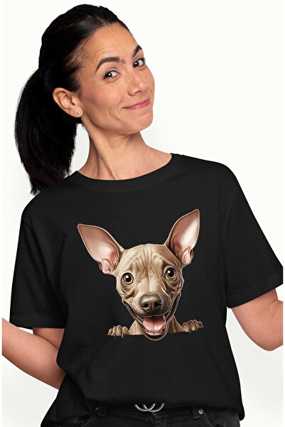 StoryGift Romania Tricou Femei cu un catel vesel, ilustratie, se uita peste g...