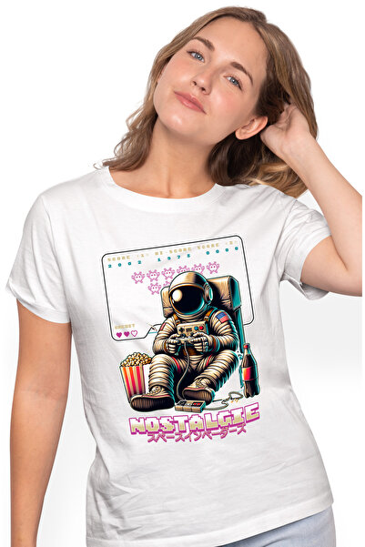 StoryGift Romania Tricou Femei Gamer astronaut jocuri video vineri seara cu imprimeu pe Fata, 100 WHT_XS