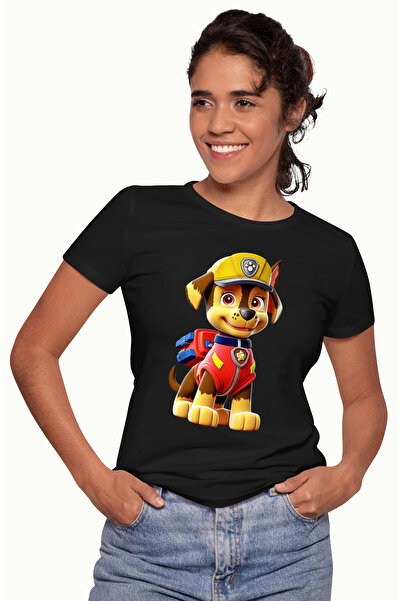 StoryGift Romania Tricou Femei cu un catel bucuros, ilustratie, 3D, patrula c...