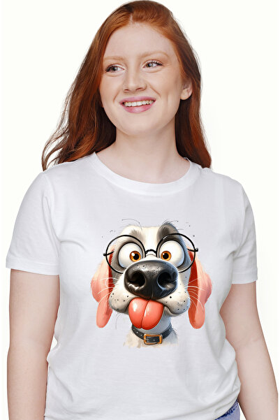 StoryGift Romania Tricou Femei cu un catel nebunatic, ilustratie, privire ciu...