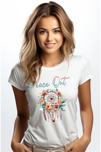 StoryGift Romania Tricou Femei cu mesajul "Peace out", stilul hippie, cultura...