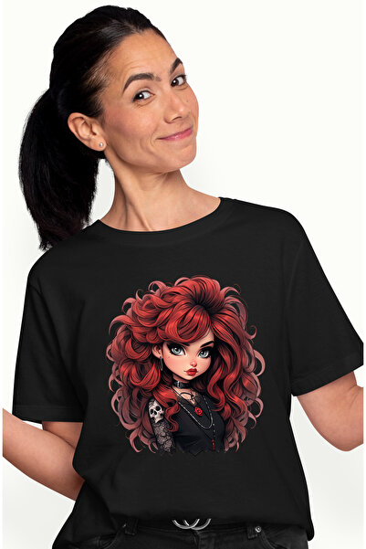 StoryGift Romania Tricou Femei cu o fata roscata draguta, ilustratie, goth, H...