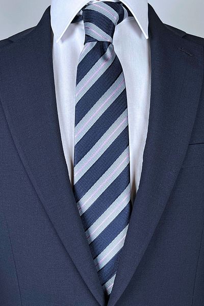 1001 Kravat Navy Blue Colored 8 cm Wide Classic Striped Tie