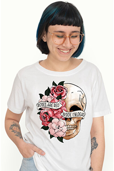 StoryGift Romania Tricou Femei cu un craniu "Roses are red, inside I'm dead",...