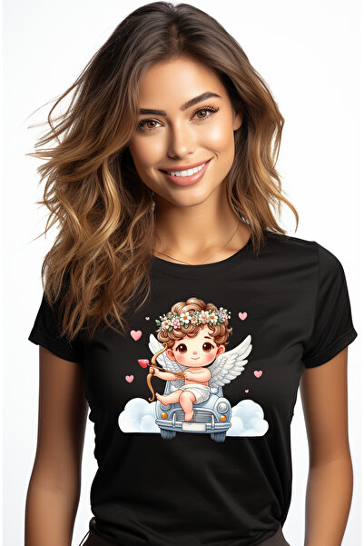 StoryGift Romania Tricou Femei cu un bebelus Cupidon care sta pe capota unei ...