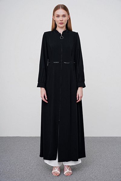 Zühre Chain Detailed Black Overcoat 13485