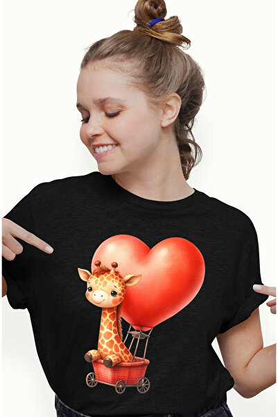 StoryGift Romania Tricou Femei cu o girafa care se plimba cu un balon cu aer ...