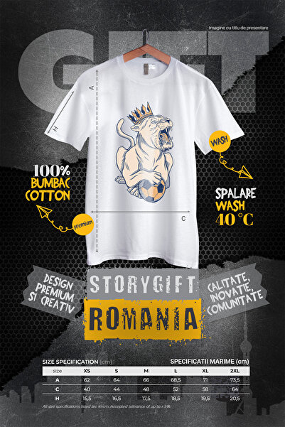StoryGift Romania Tricou Femei Cu Leu Cu Coroana Urland, Inima Fotbal, Animal Periculos Jungla, Me WHT_L