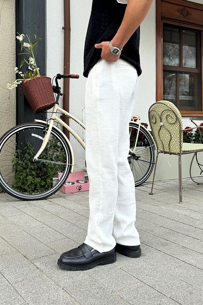 Flaw Wear Muslin Fabric Ecru Baggy Pantalon