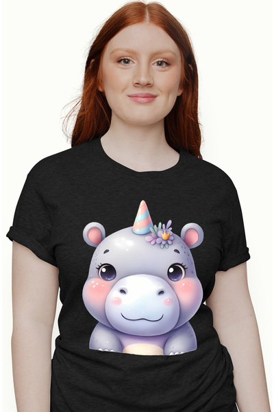 StoryGift Romania Tricou Femei cu o femela hipopotam, ilustratie, imbujorata,...