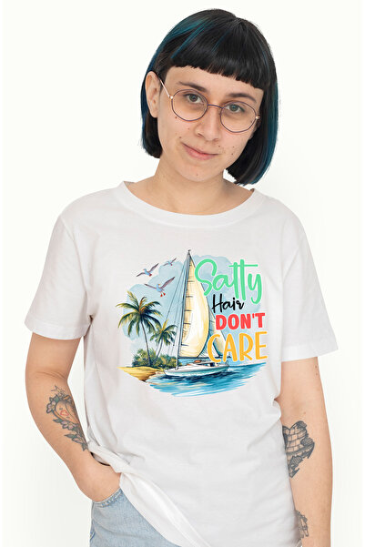 StoryGift Romania Tricou Femei cu mesajul "Salty hair don't care", vara, vaca...