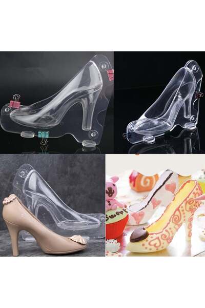 PUFO chocolate mold and cake decoration in the shape of a heeled shoe, transparent