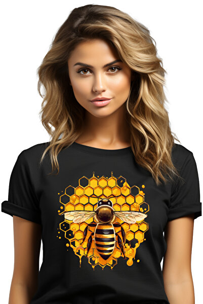 StoryGift Romania Tricou Femei cu o albina, ilustratie, fagure, miere, dulce, harnica, natura, mun BLK_S