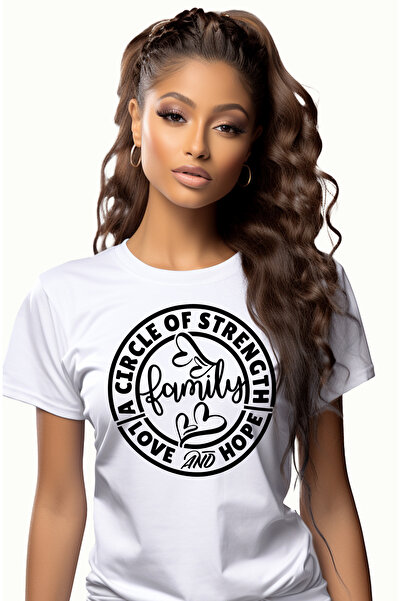 StoryGift Romania Tricou Femei cu inimioare si mesaj din care reiese ca familia este un cerc al pu WHT_M