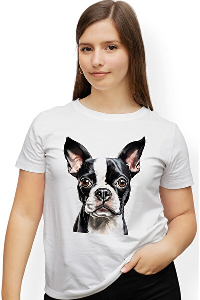 StoryGift Romania Tricou Femei cu un catel serios, ilustratie, negru, alb, pe...