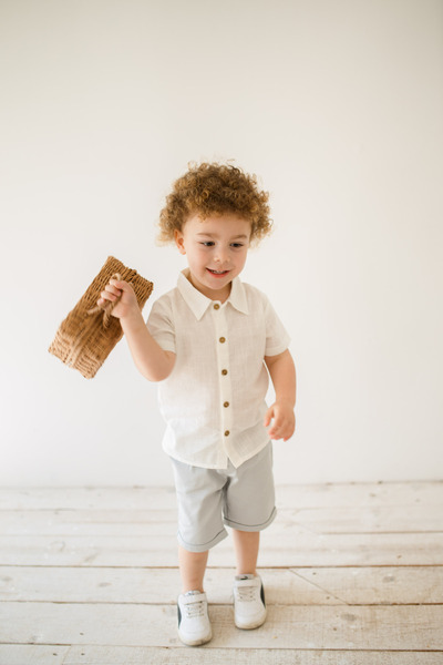 Kuarks Yazlık Erkek Çocuk Gri (AÇIK MAVİ) Kanvas Şort Erkek Bebek Pantolon Şort 1-4 Yaş