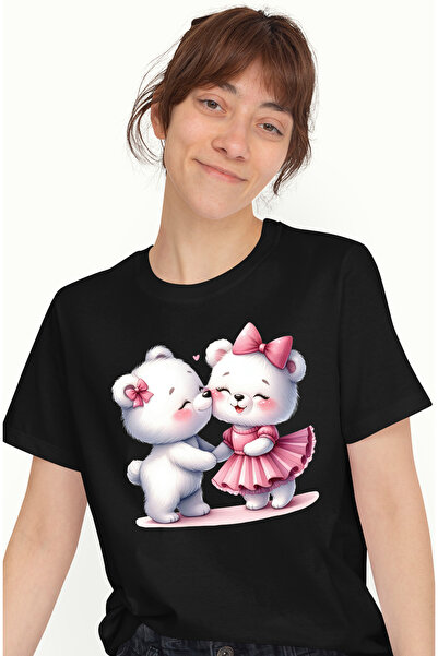 StoryGift Romania Tricou Femei cu 2 ursuleti polari apropiati, ilustratie, im...