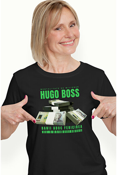 StoryGift Romania Tricou Femei Boss - Banii Aduc Fericirea, Cu Imprimeu Pe Fa...