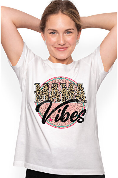 StoryGift Romania Tricou Femei cu mesajul "Mama Vibes", ilustratie, mama, sim...