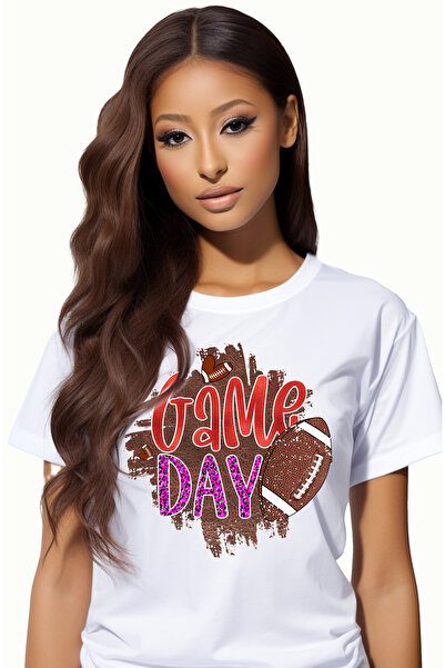 StoryGift Romania Tricou Femei cu minge de fotbal american cu mesajul "Game D...