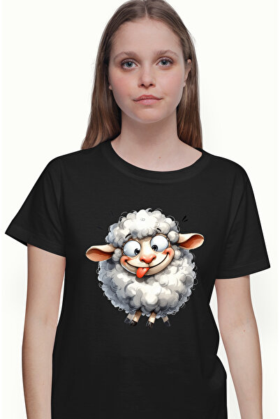 StoryGift Romania Tricou Femei cu o oita nebunatica, ilustratie, privire ciud...