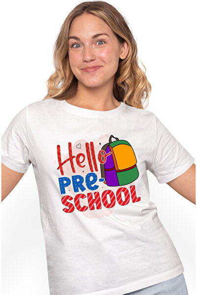 StoryGift Romania Tricou Femei cu mesajul "Hello, pre-school", ilustratie, sc...
