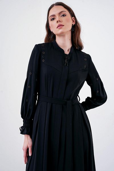 Zühre Black Topcoat with Belted Accessory Detail 12399