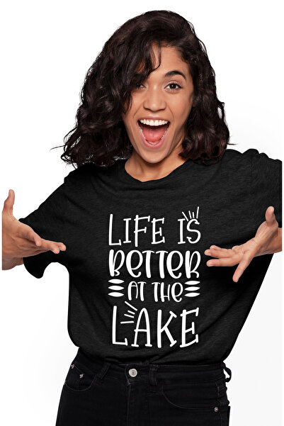 StoryGift Romania Tricou Femei cu textul "Life is better at the lake" - viata...