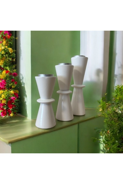 Sienta Home Dekoratif Ahşap Kum Saati 3’lü Mumluk - Şamdan Doğal Gürgen Ağacı