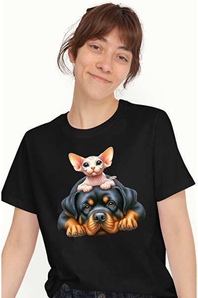 StoryGift Romania Tricou Femei cu 2 caini, ilustratie, prieteni, animale, int...