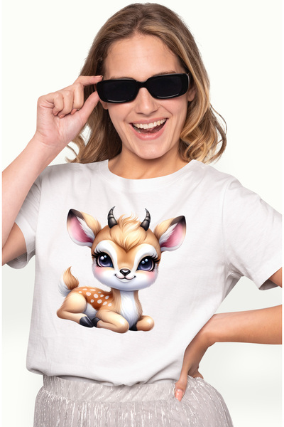 StoryGift Romania Tricou Femei cu o caprioara vesela, ilustratie, sta cuminte...