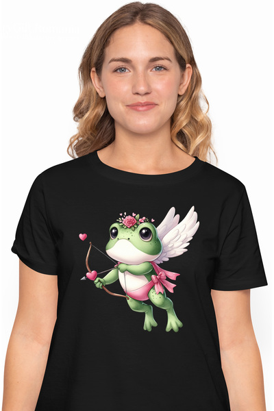 StoryGift Romania Tricou Femei cu o broscuta Cupidon, ilustratie, inimioare, ...