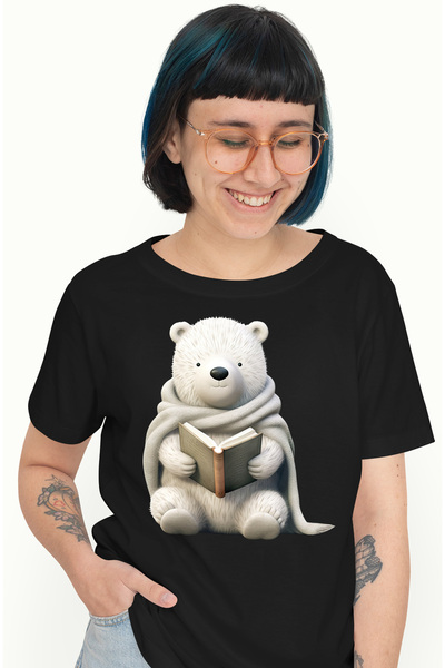 StoryGift Romania Tricou Femei cu un urs polar care citeste, ilustratie, patu...