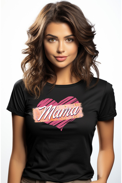 StoryGift Romania Tricou Femei cu mesajul "Mama", ilustratie, mama, inima, iu...