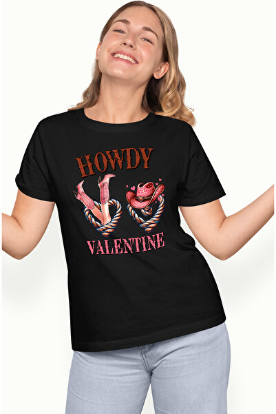 StoryGift Romania Tricou Femei cu 2 inimi cu mesajul "Howdy Valentine", ilust...
