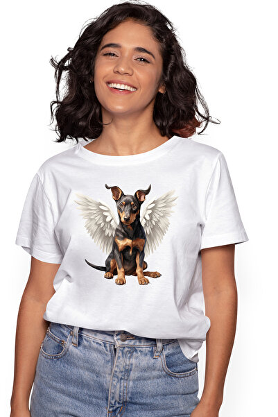 StoryGift Romania Tricou Femei cu un caine cu aripi albe, ilustratie, cuminte...