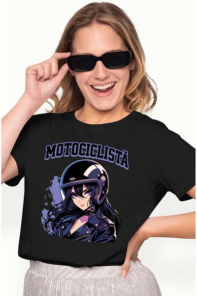 StoryGift Romania Tricou Femei Fata stil anime cu casca iubitoare de viteza text Motociclista cu i BLK_XS