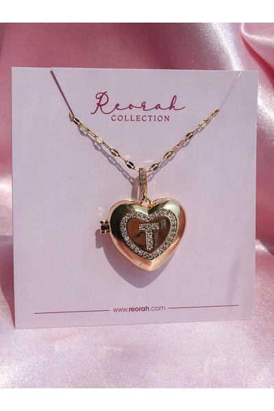 Reorah Collection Heart Letter Locket Steel Necklace-Letter t