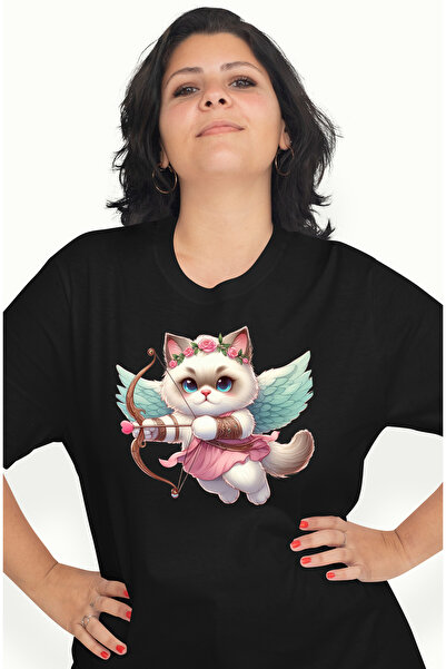 StoryGift Romania Tricou Femei cu o pisicuta Cupidon, ilustratie, trage cu arcul, aripi, zboara, i BLK_S