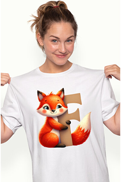 StoryGift Romania Tricou Femei cu o vulpe cu litera "F", ilustratie, pentru c...