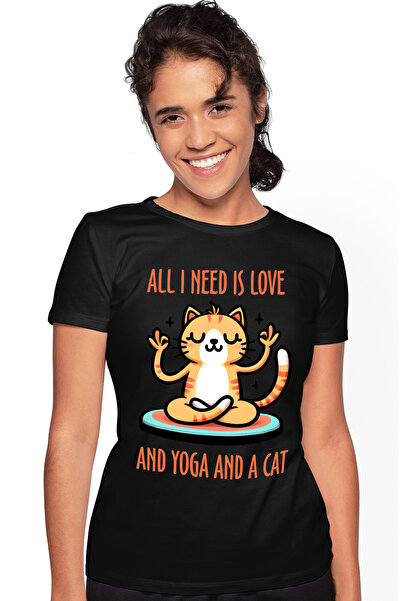 StoryGift Romania Tricou Femei cu pisicuta care mediteaza cu mesajul "All I n...