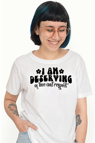 StoryGift Romania Tricou Femei cu floricele si textul "I am deserving of love...