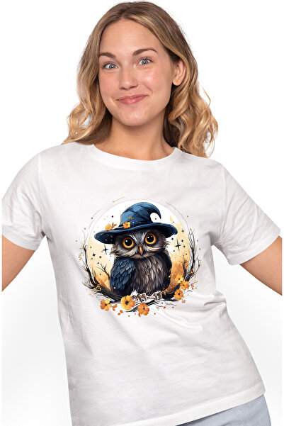 StoryGift Romania Tricou Femei cu o bufnita care poarta o palarie de vrajitoa...